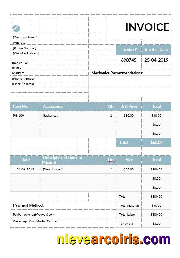 Mechanic Invoice